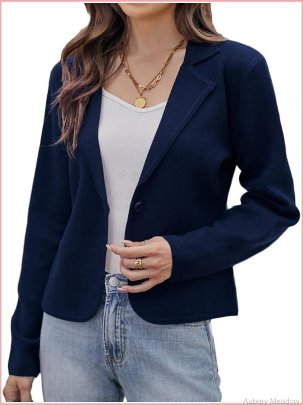 Cropped Knit Blazer Cardigan Notch Lapel Button Front